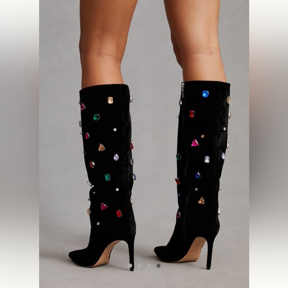 Schutz Gem Maya Anthropologie Embellished Black Velvet Knee-High Boots RARE 8 - Picture 4 of 14